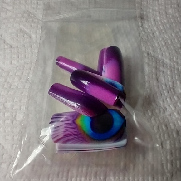 Press on nails peacock feather purple blue black nail set - Picture 2 of 2